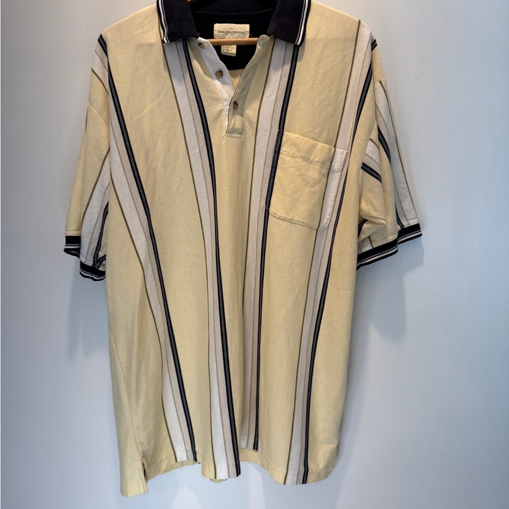 Vintage Cream and Black Polo Shirt with Stripes